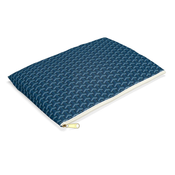Chic Geometric Pattern in Navy and blues - Accessory Pouch Zip Closure Available in Two Sizes - White canvas laminated interior