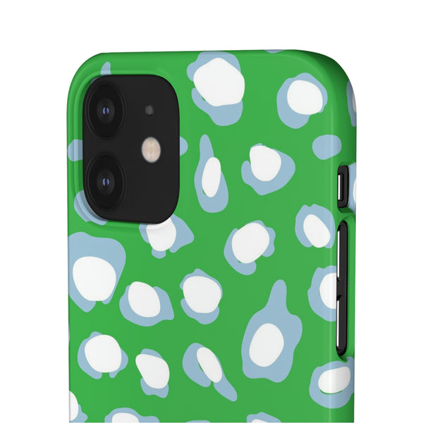 Preppy Leopard Kelly Green + Aqua Spots Protective Phone Case