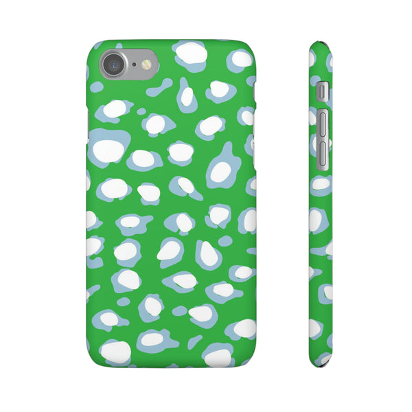 Preppy Leopard Kelly Green + Aqua Spots Protective Phone Case