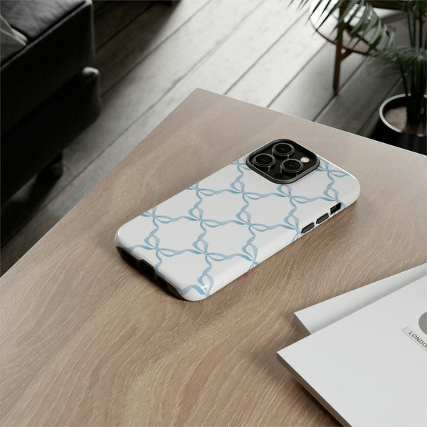 iPhone Tough Case Preppy Watercolor Bow Pattern Blue