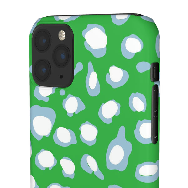 Preppy Leopard Kelly Green + Aqua Spots Protective Phone Case