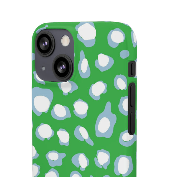 Preppy Leopard Kelly Green + Aqua Spots Protective Phone Case