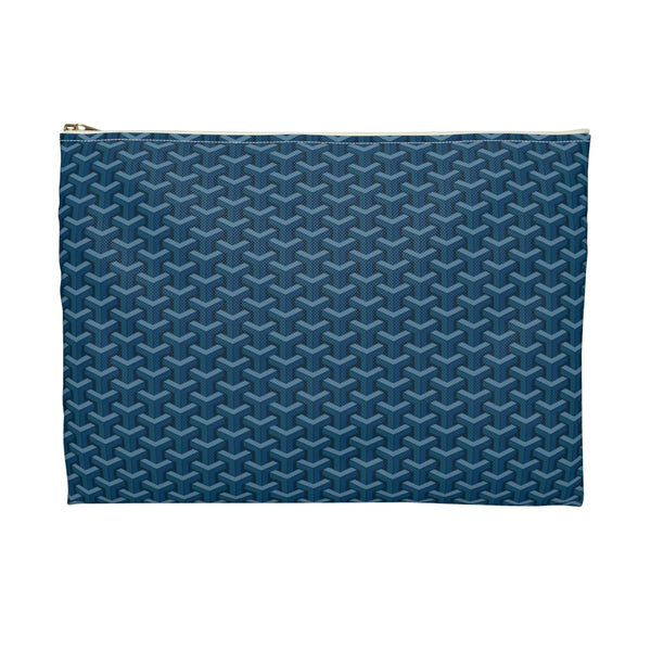 Chic Geometric Pattern in Navy and blues - Accessory Pouch Zip Closure Available in Two Sizes - White canvas laminated interior