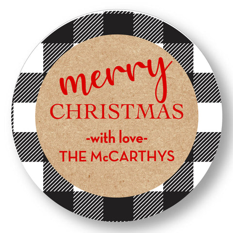 Holiday Gift Sticker Black and White Plaid