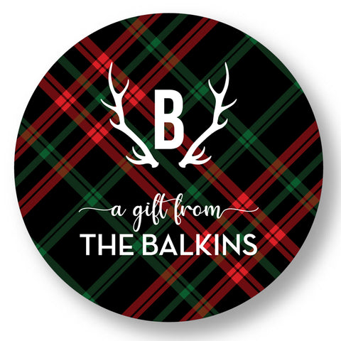 Holiday Gift Sticker Dark Plaid