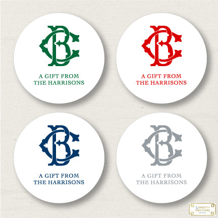 Holiday Gift Sticker Monogram Interlocking (More Colors Available)
