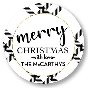 Holiday Gift Sticker Classic Modern Plaid black and white