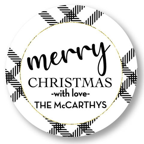 Holiday Gift Sticker Classic Modern Plaid black and white