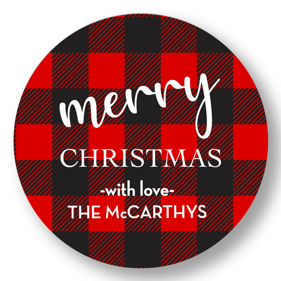 Holiday Gift Sticker Red and Black Plaid