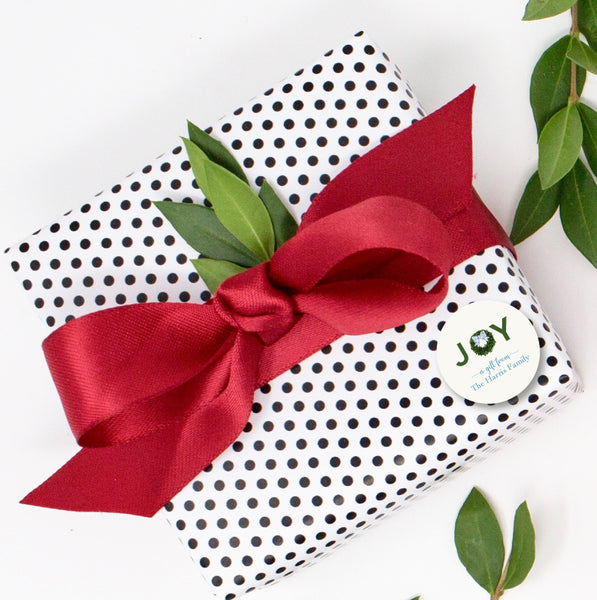 Holiday Gift Sticker JOY toile chinoiserie bow