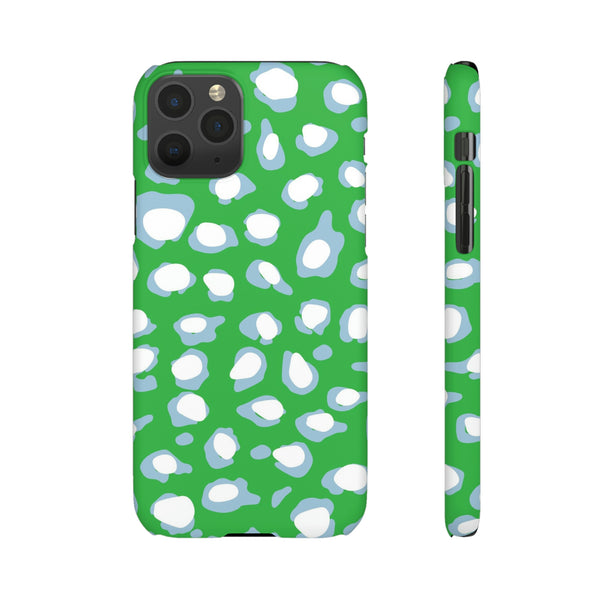 Preppy Leopard Kelly Green + Aqua Spots Protective Phone Case