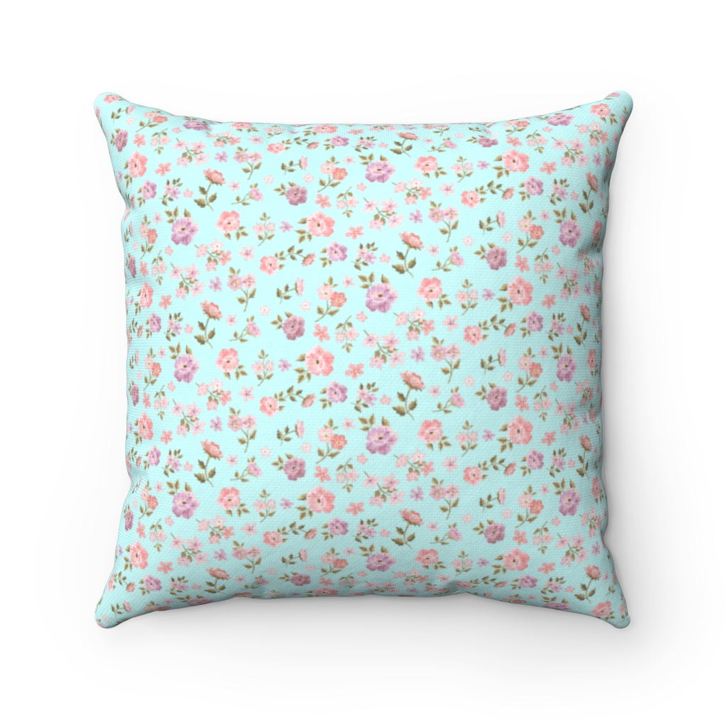 Floral Shabby Chic Love Shack Fancy Inspired pillow aqua with insert - zip closure feminine teen room ditsy floral