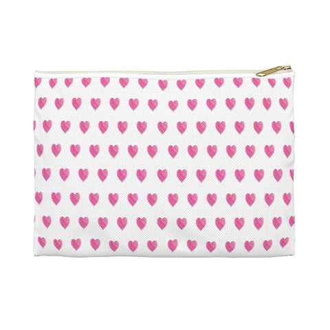 Preppy Watercolor Hearts Pink Pattern - Accessory Pouch Zip Closure Available in Two Sizes