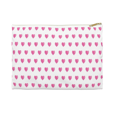 Preppy Watercolor Hearts Pink - Accessory Pouch Zip Top - Clutch - Makeup Case Toiletry Travel Two sizes