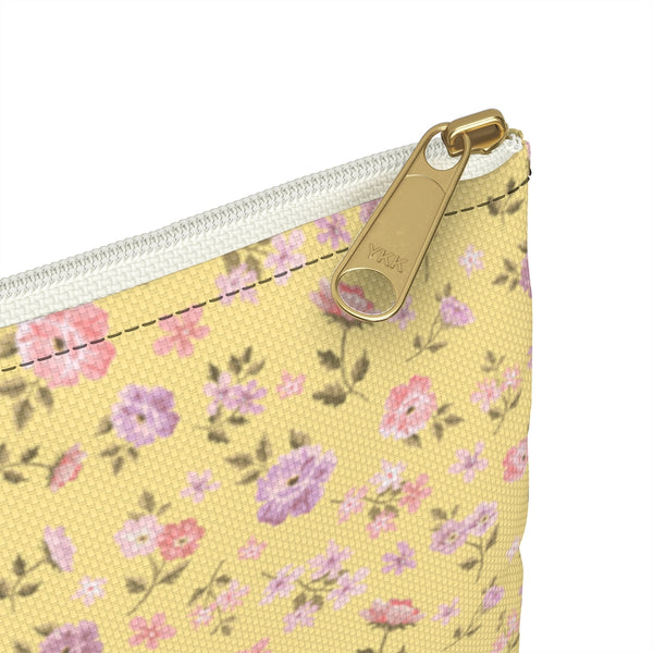 Loveshackfancy Inspired Clutch Ditsy Floral Yellow - Accessory Pouch Available in Two Sizes - White canvas laminated interior