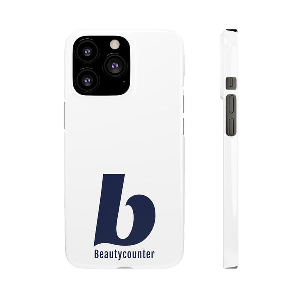 SLEEK Version Pretty Printing X Beautycounter Phone Case White with Navy Logo