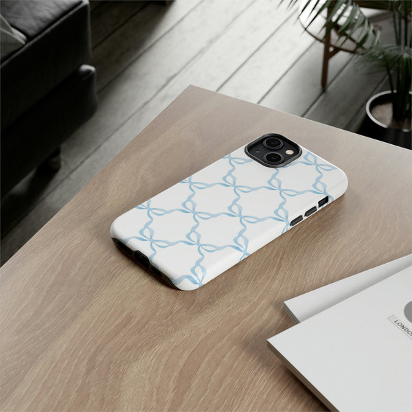 iPhone Tough Case Preppy Watercolor Bow Pattern Blue