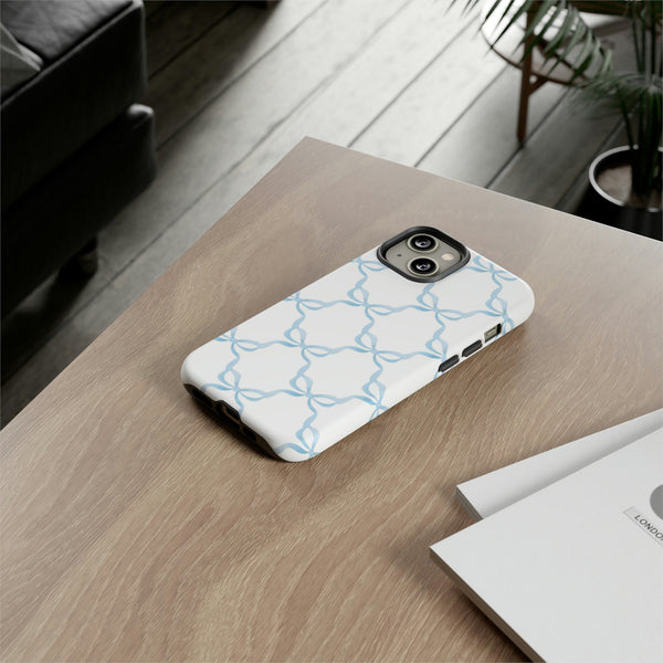 iPhone Tough Case Preppy Watercolor Bow Pattern Blue