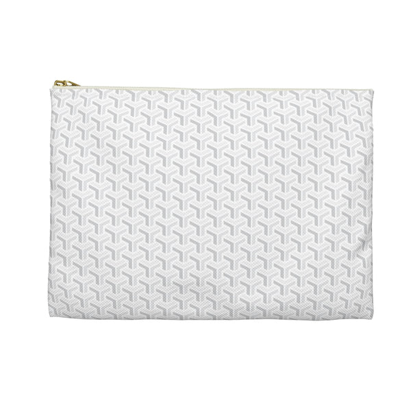 Chic Geometric Pattern in White and Soft Greys - Accessory Pouch Zip Closure Available in Two Sizes