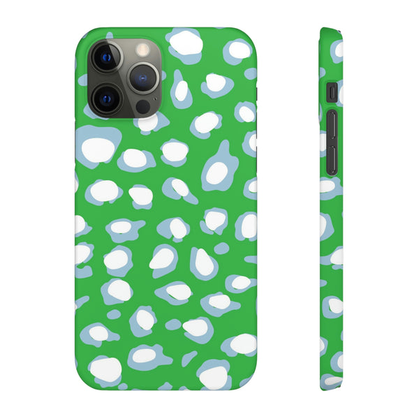 Preppy Leopard Kelly Green + Aqua Spots Protective Phone Case