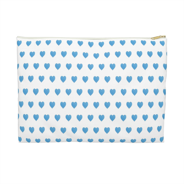 Preppy Hearts Watercolor Blue - Accessory Pouch Available in Two Sizes - White canvas laminated interior