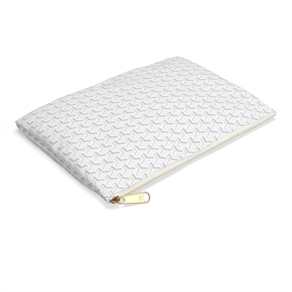 Chic Geometric Pattern in White and Soft Greys - Accessory Pouch Zip Closure Available in Two Sizes - White canvas laminated interior