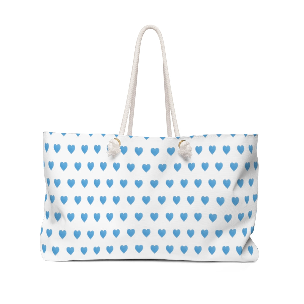 Tote for Pool, Beach, Boat with Rope Handles - Chic Watercolor Heart Pattern Blue