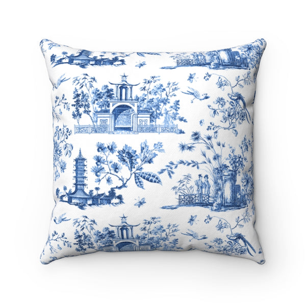 Throw Pillow Chinoiserie Blue and White Toile Zip Case Cover