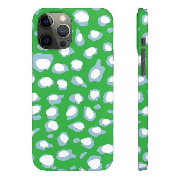 Preppy Leopard Kelly Green + Aqua Spots Protective Phone Case