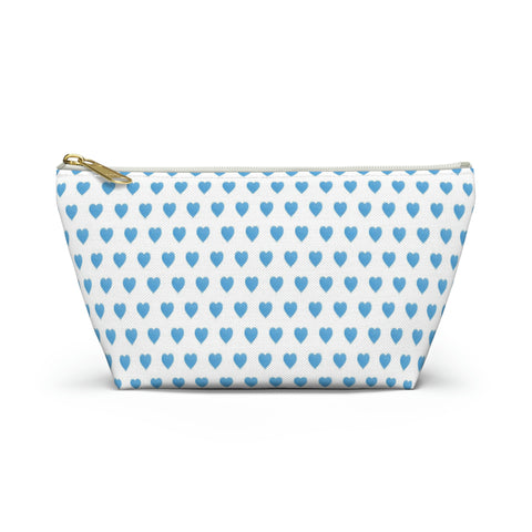 Preppy Watercolor Hearts Blue Pattern - Accessory Zip Pouch Available in Two Sizes