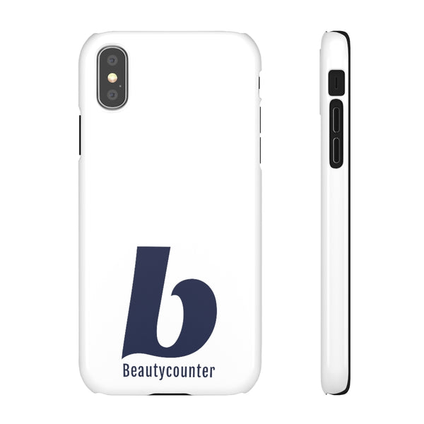 SLEEK Version Pretty Printing X Beautycounter Phone Case White with Navy Logo