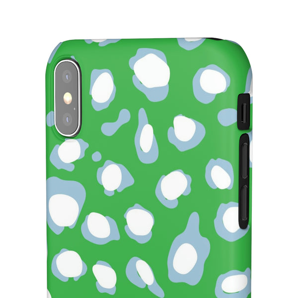 Preppy Leopard Kelly Green + Aqua Spots Protective Phone Case