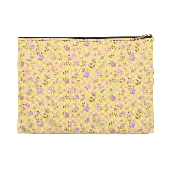 Loveshackfancy Inspired Clutch Ditsy Floral Yellow - Accessory Pouch Available in Two Sizes - White canvas laminated interior