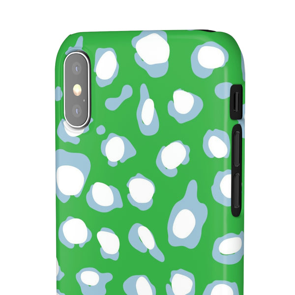 Preppy Leopard Kelly Green + Aqua Spots Protective Phone Case