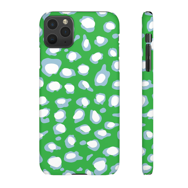 Preppy Leopard Kelly Green + Aqua Spots Protective Phone Case