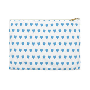 Preppy Hearts Watercolor Blue - Accessory Pouch Available in Two Sizes - White canvas laminated interior