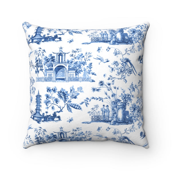 Throw Pillow Chinoiserie Blue and White Toile Zip Case Cover