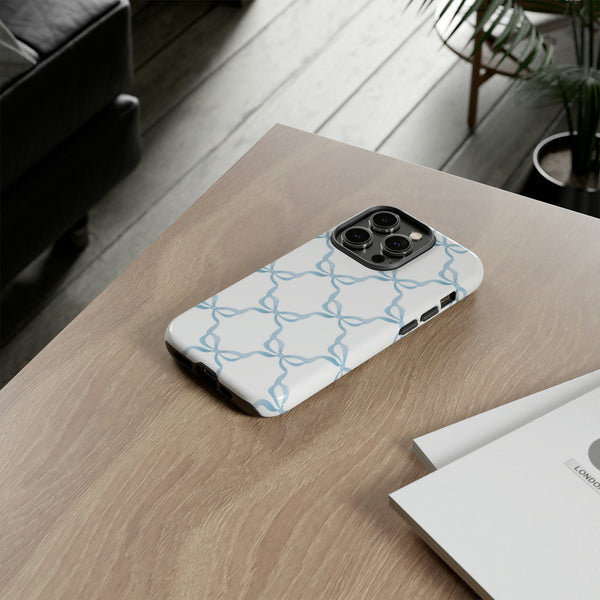 iPhone Tough Case Preppy Watercolor Bow Pattern Blue