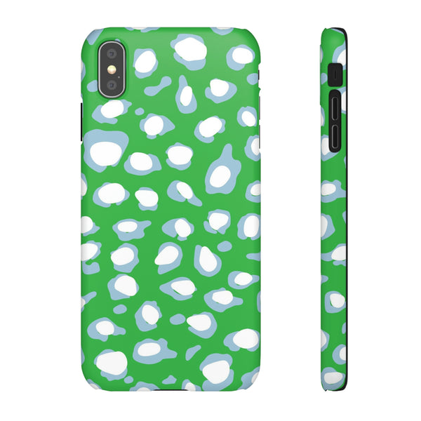 Preppy Leopard Kelly Green + Aqua Spots Protective Phone Case