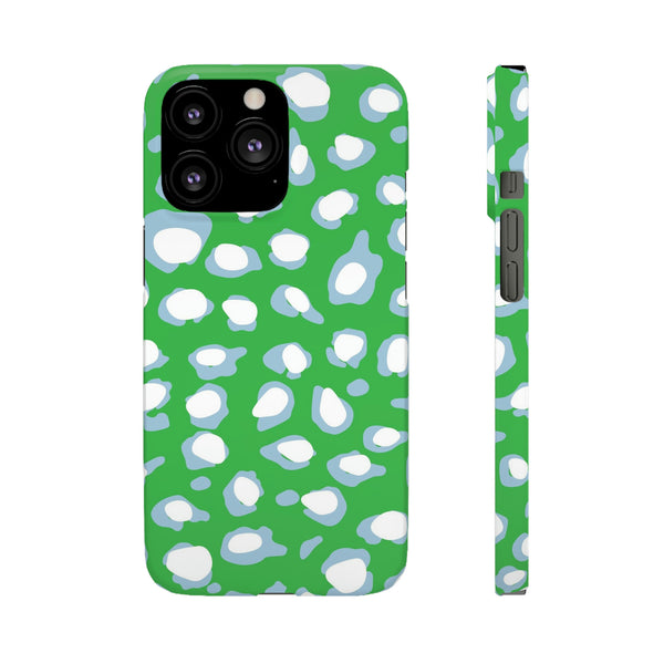 Preppy Leopard Kelly Green + Aqua Spots Protective Phone Case