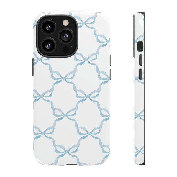 iPhone Tough Case Preppy Watercolor Bow Pattern Blue