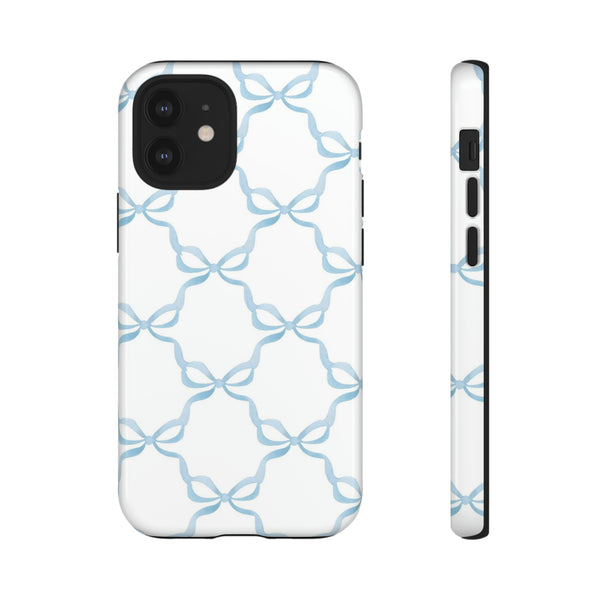 iPhone Tough Case Preppy Watercolor Bow Pattern Blue