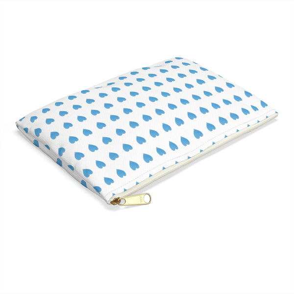 Preppy Hearts Watercolor Blue - Accessory Pouch Available in Two Sizes - White canvas laminated interior