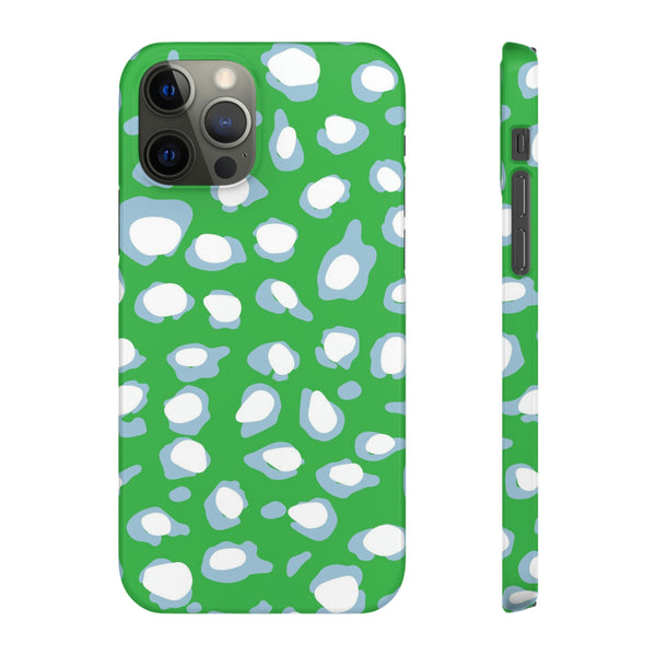 Preppy Leopard Kelly Green + Aqua Spots Protective Phone Case