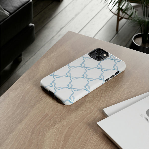 iPhone Tough Case Preppy Watercolor Bow Pattern Blue