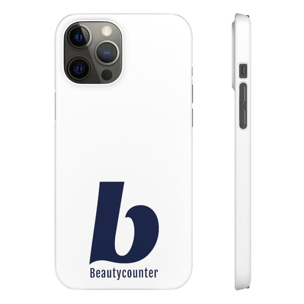 SLEEK Version Pretty Printing X Beautycounter Phone Case White with Navy Logo