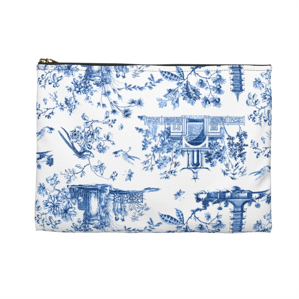 Chinoiserie Toile Blue and White Pattern - Accessory Pouch Zip Closure Available in Two Sizes