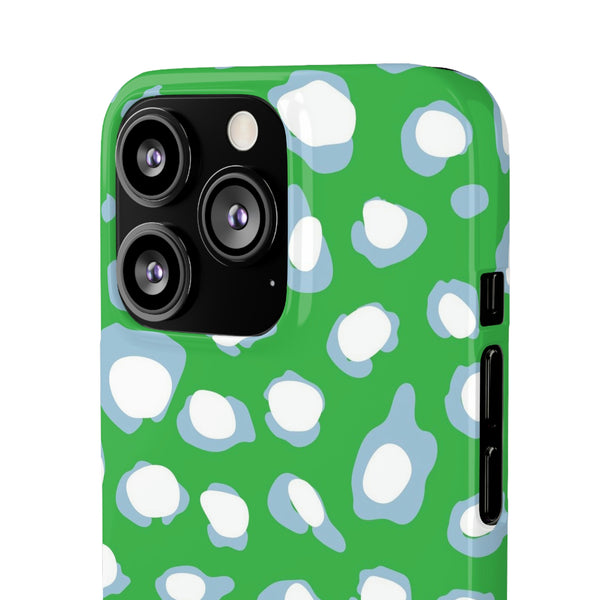 Preppy Leopard Kelly Green + Aqua Spots Protective Phone Case