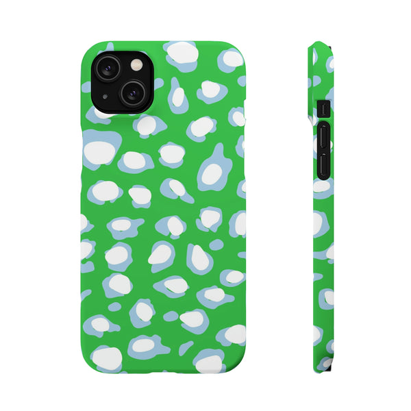 Preppy Leopard Kelly Green + Aqua Spots Protective Phone Case