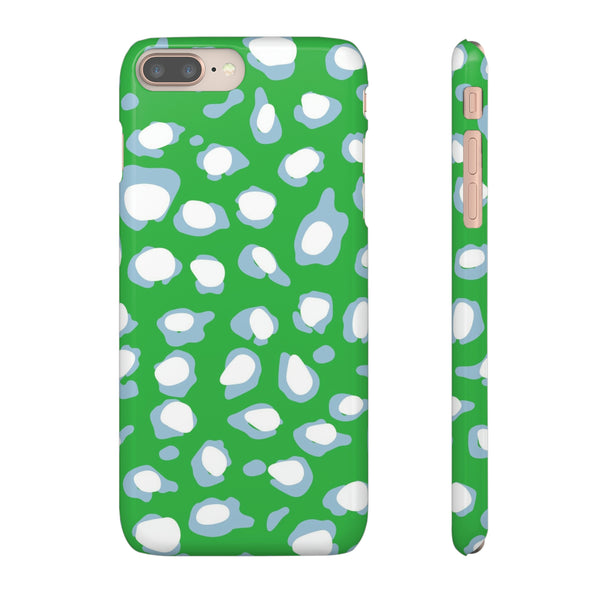 Preppy Leopard Kelly Green + Aqua Spots Protective Phone Case